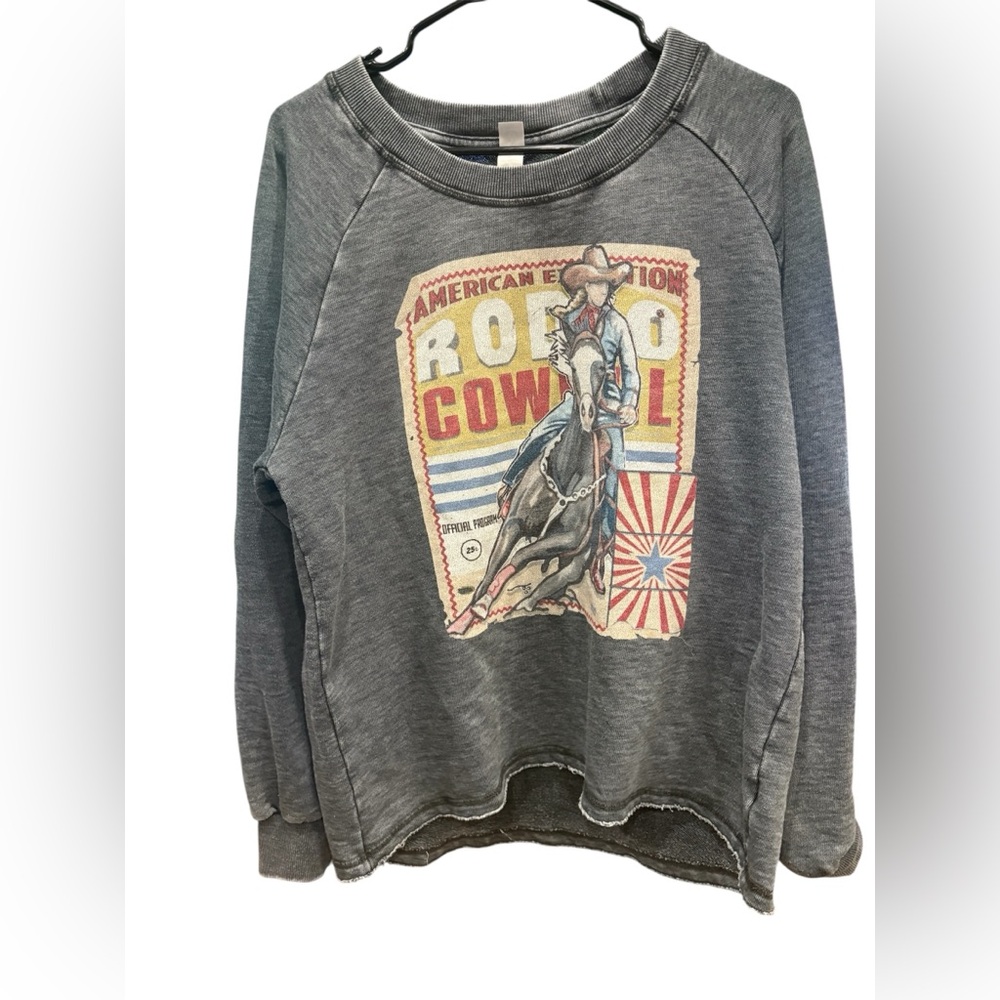 Alternative Gray Rodeo Cowgirl Graphic Sweatshirt